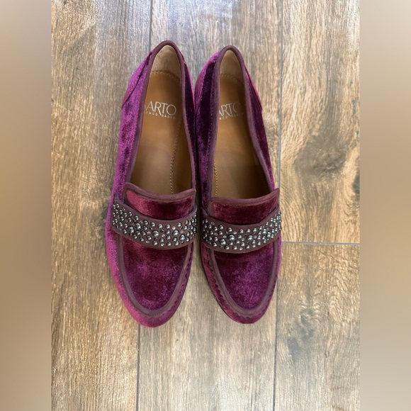 Burgundy  Franco Sarto Classic Low block Heeled Loafers with Studded Detail 7 - Picture 2 of 12